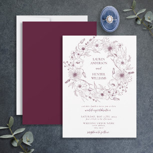 Invitation Moderne ligne Bourgogne Art Mariage Floral