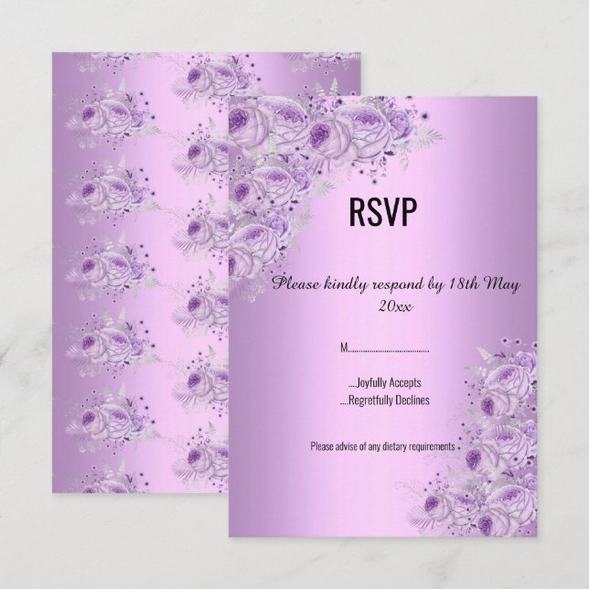 Invitation Moderne lilas argenté élégant floral RSVP (Devant / Derrière)