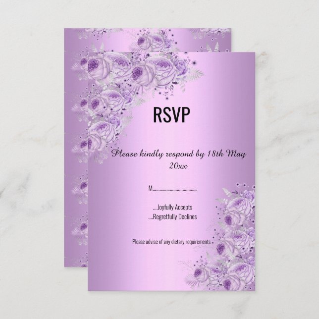 Invitation Moderne lilas argenté floral élégant RSVP (Devant / Derrière)