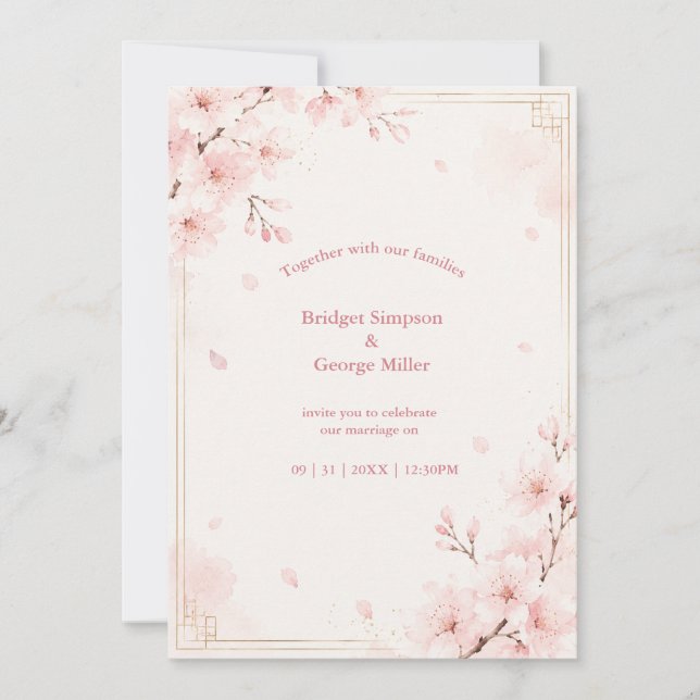 Invitation Moderne Luxe Sakura Mariage Fleur (Devant)