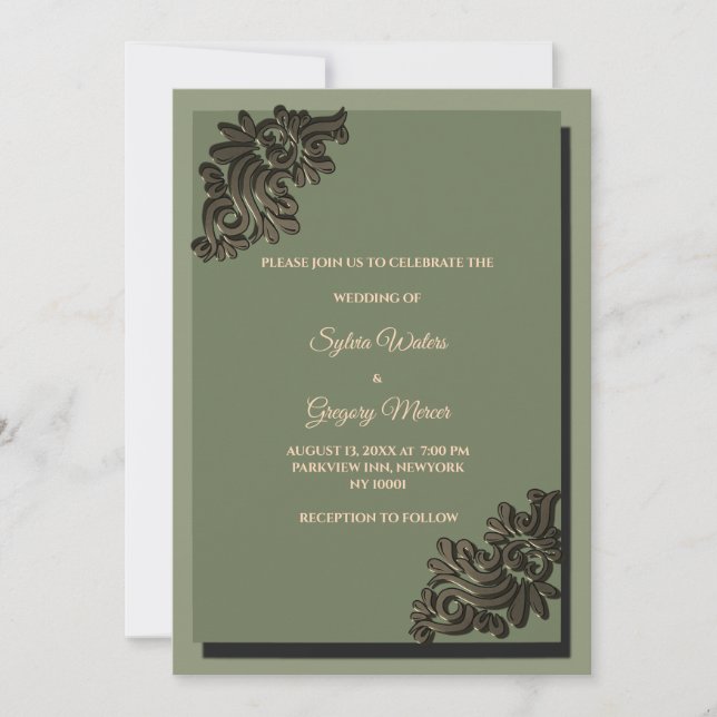 Invitation Moderne Luxe ton Terre Sage Vert & Or Classic (Devant)