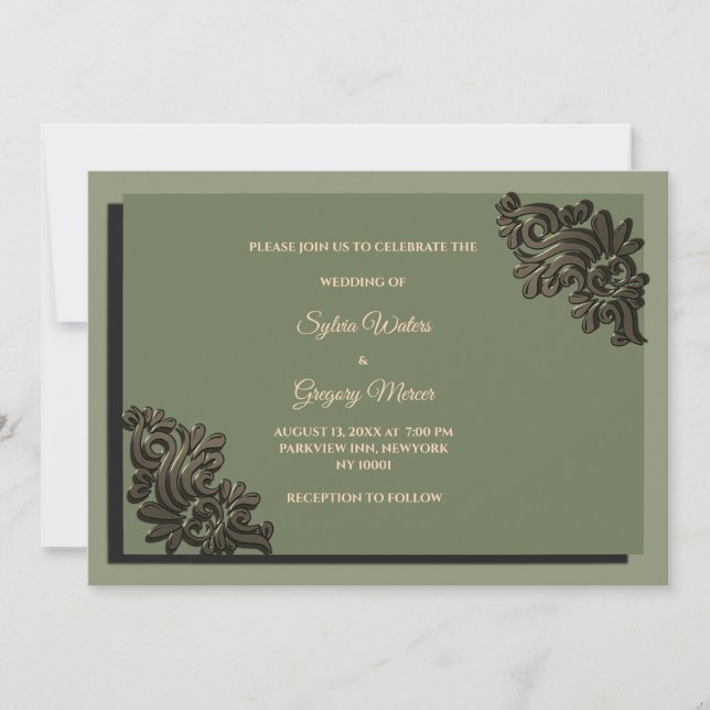 Invitation Moderne Luxe ton Terre Sage Vert & Or Classic (Devant)