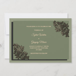 Invitation Moderne Luxe ton Terre Sage Vert & Or Classic