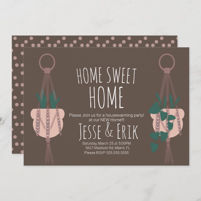 Invitation Moderne Macrame Plante Hanger Planter House Réchau (Devant / Derrière)