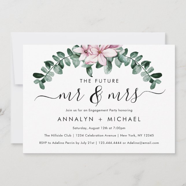 Invitation Moderne Magnolia Futur M. et Mme Engagement Party (Devant)