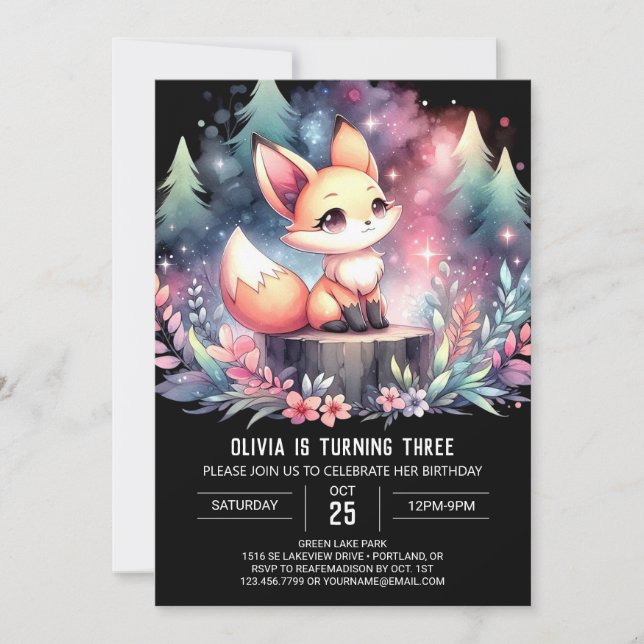 Invitation Moderne Majestic Fox Anniversaire numérique (Devant)