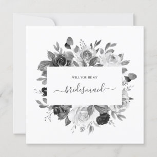 Invitation Moderne Mariage Blanc Floral Monochrome Demoiselle