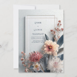 Invitation Moderne Mariage Cadre Dahlia Rose Bleu Or Moody