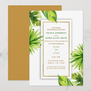 Invitation Moderne Mariage Chic Minimaliste Feuilles Vertes T