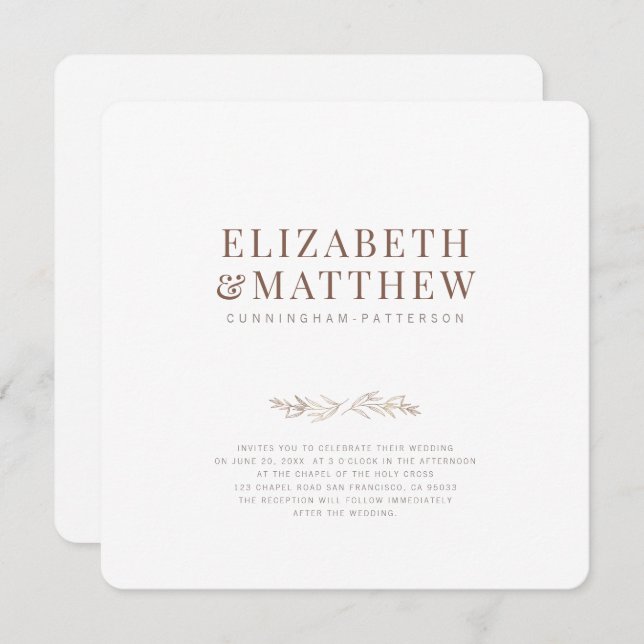 Invitation Moderne + Mariage de feuillage minimaliste (Devant / Derrière)