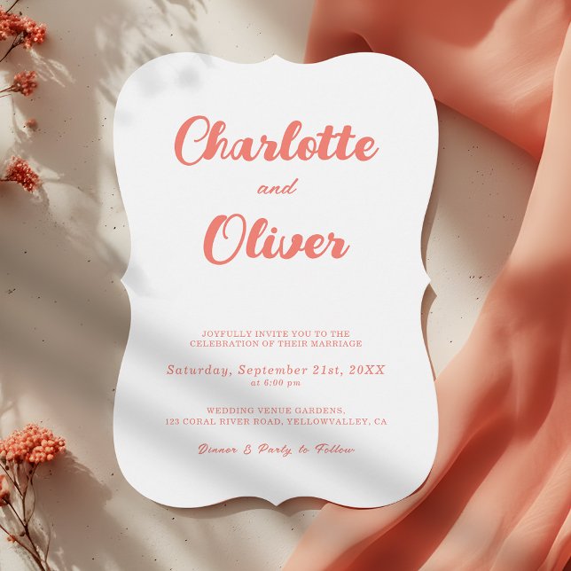 Invitation Moderne Mariage Décoratif Rose Corail Blanc (Créateur téléchargé)