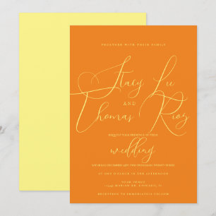 Invitation Moderne Mariage Écriture Orange Jaune Gras