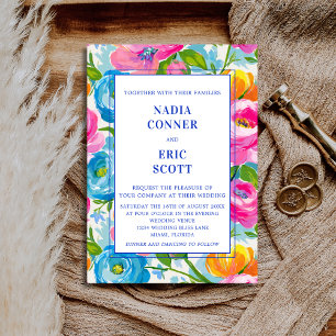 Invitation Moderne Mariage Floral Coloré Vibrant Audacieux Lu