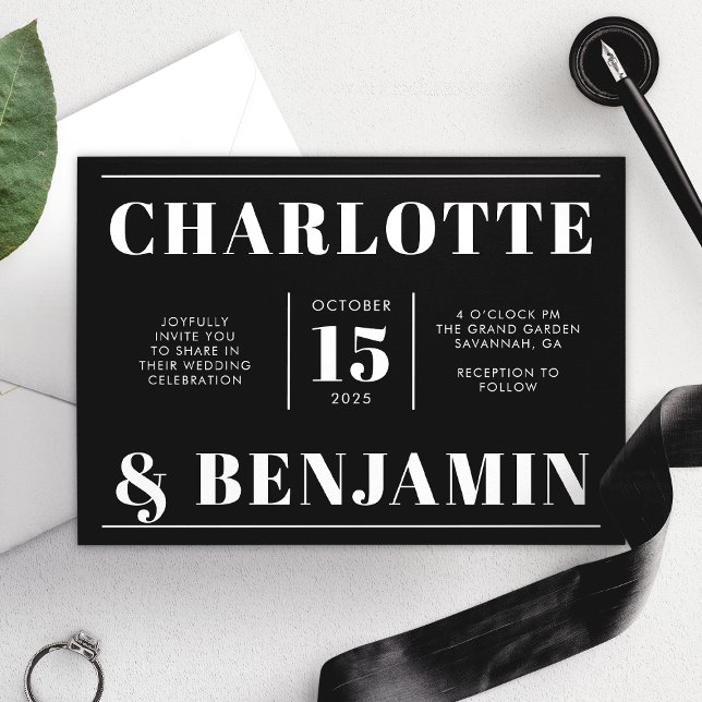 Invitation Moderne Mariage Horizontal Blanc Et Noir Gras (Créateur téléchargé)