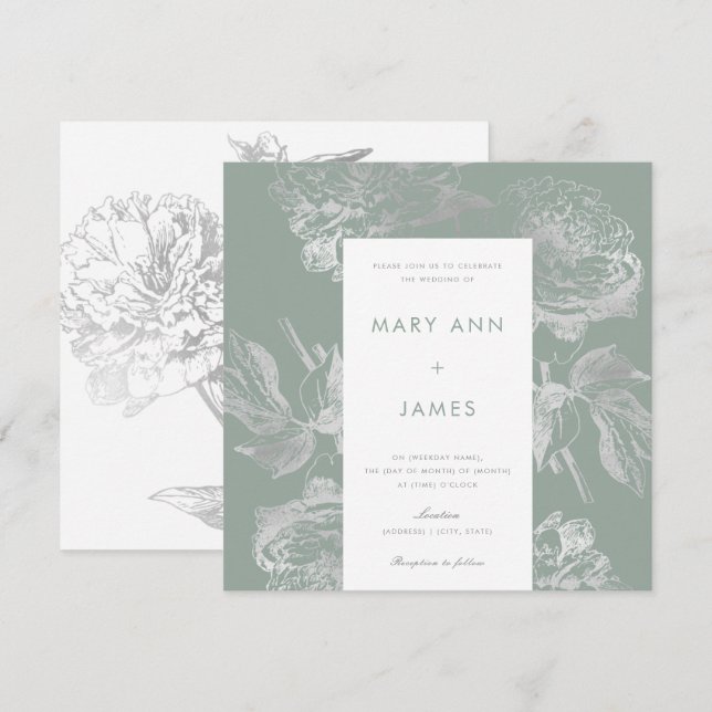 Invitation Moderne Mariage Simple Silver Sage Floral (Devant / Derrière)