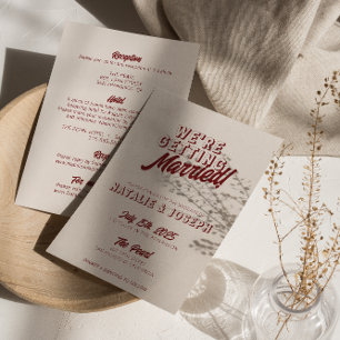 Invitation Moderne Mariage Tout En Un Gras Rouge Profond Rétr