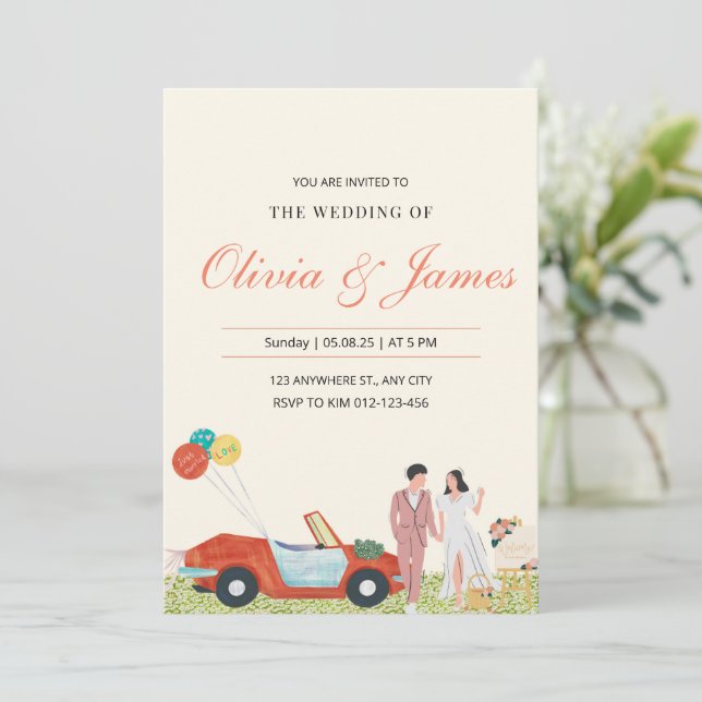 Invitation Moderne Mariée et salle de Mariage personnalisée I (Debout devant)