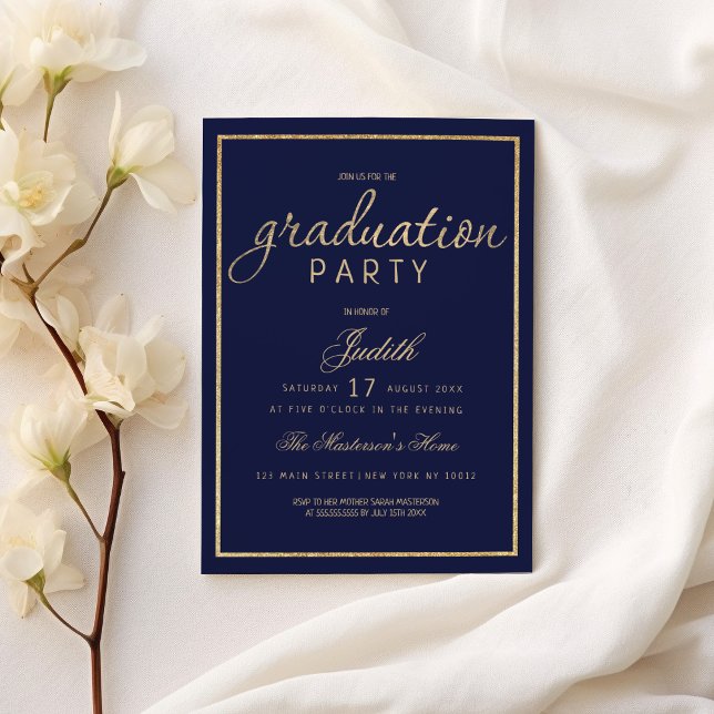 Invitation Moderne marine bleu or élégant Graduation Party (Modern navy blue gold elegant Graduation Party )