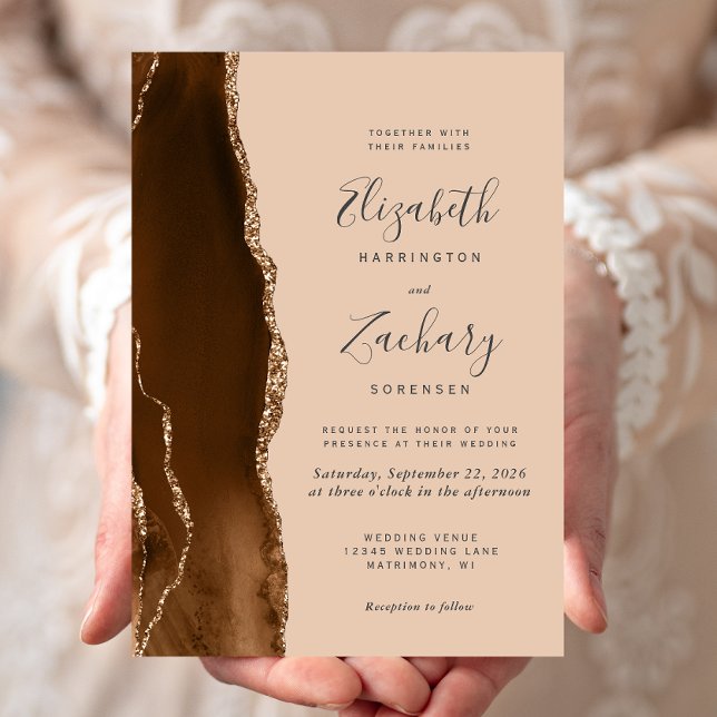 Invitation Moderne Marron Mocha Or Agate Tan Mariage (Créateur téléchargé)