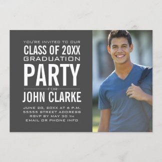 Invitation Moderne masculin Grad | Fête de Graduation Grey