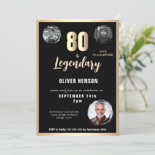 Invitation Moderne Métallic Doré Surprise 80ème Anniversaire