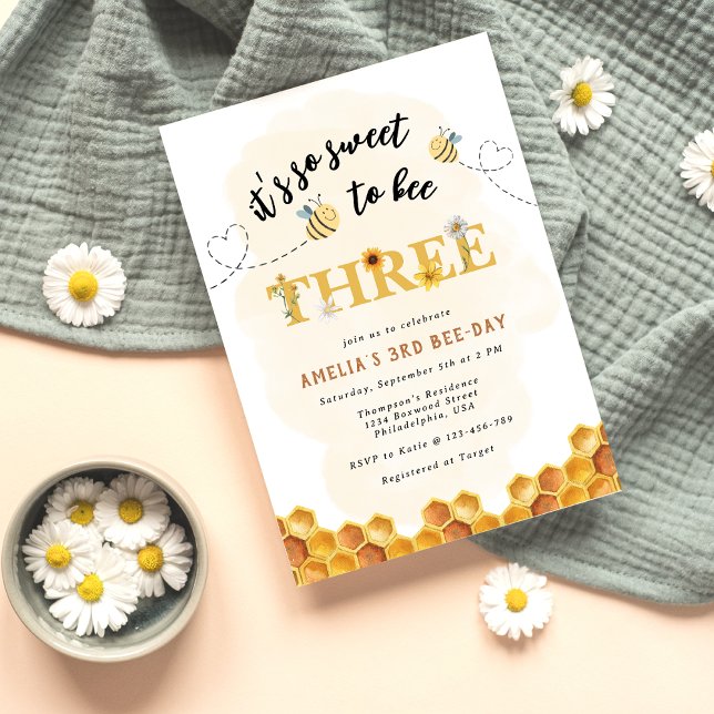 Invitation Moderne Mignon C'est si doux d'être trois ans anni (Créateur téléchargé)