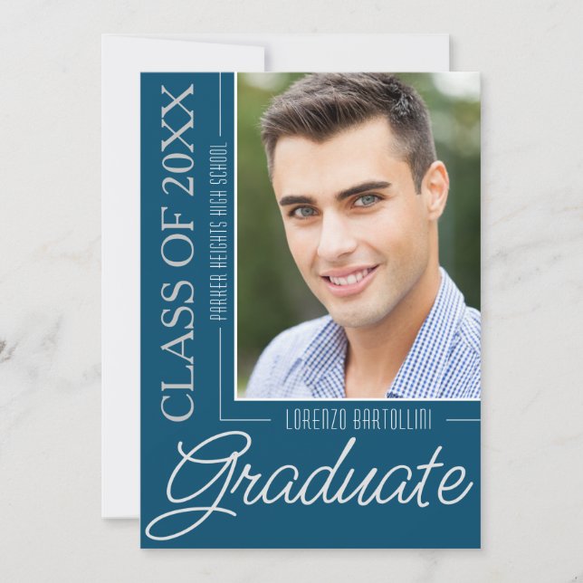 Invitation Moderne Minimal 1 Photo Turquoise Aqua Graduation  (Devant)