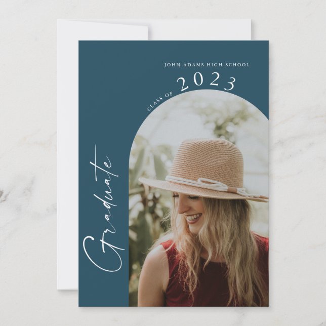 Invitation Moderne Minimal 2 Photo Marine Blue Graduation Par (Devant)