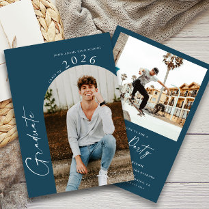 Invitation Moderne Minimal 2 Photo Marine Blue Graduation Par