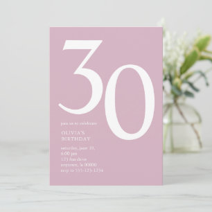 Invitation Moderne minimal 30e anniversaire de fête rose