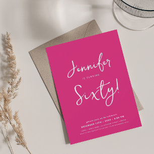Invitation Moderne minimal 60e anniversaire Script Hot Pink
