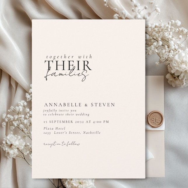 Invitation Moderne, Minimal, Beige, Mariage (Modern, minimal, elegant, handwriting font, beige Wedding Invitation.)