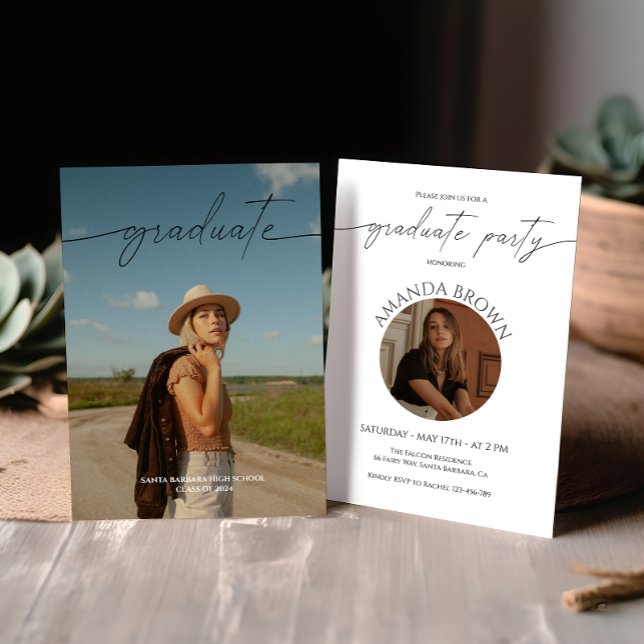 Invitation Moderne minimal deux photo fête de graduation (Créateur téléchargé)