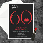 Invitation Moderne minimal lèvres rouges Elle a soixante ans<br><div class="desc">Moderne et chic,  cette invitation à l'anniversaire déclare,  "elle a 60 ans" et combine le noir et blanc classique avec des accents de rouge vif,  avec une paire de lèvres ludique. Le design minimal est un design simple et amusant pour célébrer l'anniversaire de l'événement. Créé par Simply Farmhouse Press.</div>