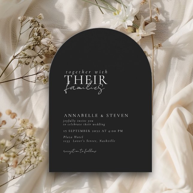 Invitation Moderne, Minimal, Noir, Mariage (Modern, Minimal, Black, Arch Wedding Invitation)