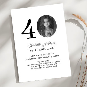 Invitation Moderne, Minimal, Photo, 40. Anniversaire