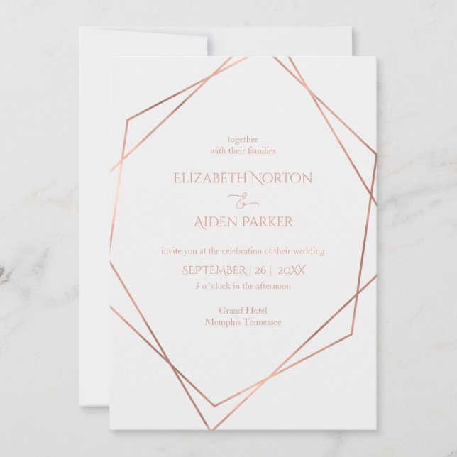 Invitation Moderne, minimal, pur, blanc, rosegold (imitat) (Devant)