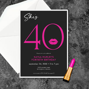 Invitation Moderne minimal rose lèvres Elle a quarante ans