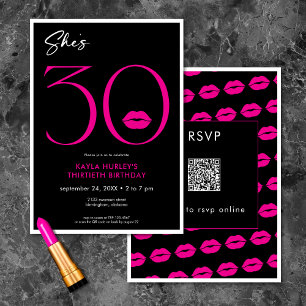 Invitation Moderne minimal rose lèvres Elle est trente Annive