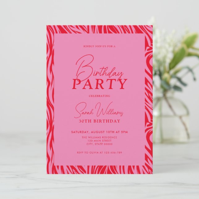 Invitation Moderne minimal rose rouge 30e anniversaire (Debout devant)
