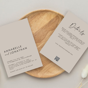 Invitation Moderne Minimal simple gris Détails Mariage QR Cod