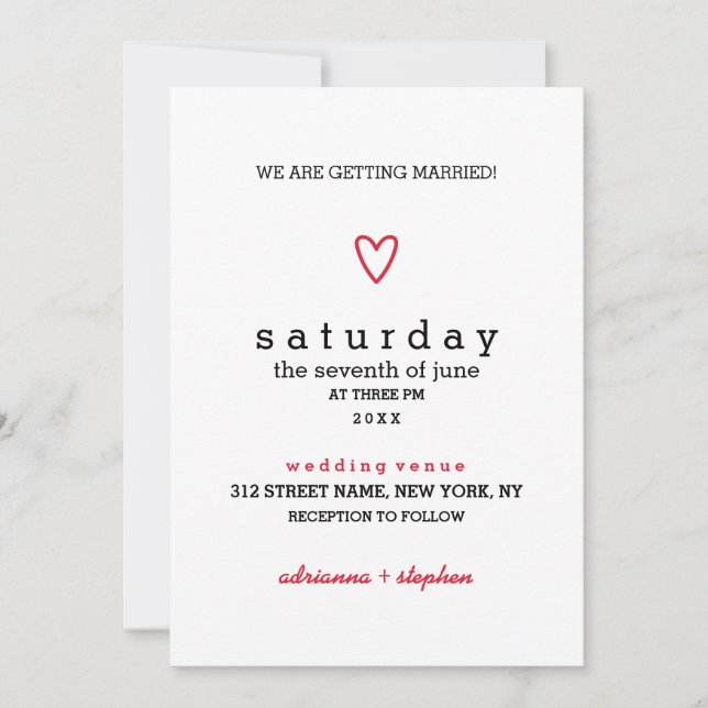 Invitation Moderne minimale | Coeur rouge | Mariage (Devant)