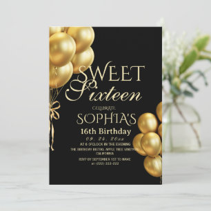 Invitation Moderne & Minimalisme Anniversaire 16 ans Noir Or
