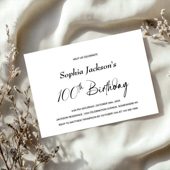 Invitation Moderne minimaliste 100e fête d'anniversaire (Créateur téléchargé)