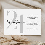 Invitation Moderne minimaliste 21e anniversaire<br><div class="desc">Invitation moderne minimaliste de 21e anniversaire avec design simple avec typographie chic et script élégant.</div>