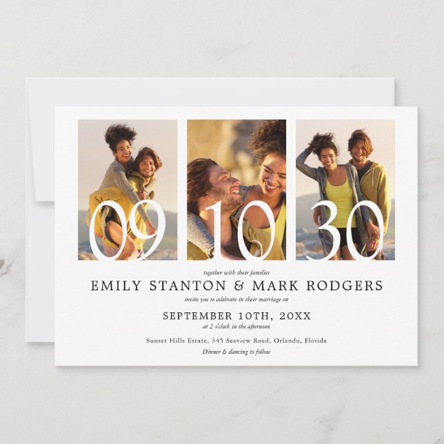 Invitation Moderne minimaliste 3 Mariage photo Collage (Devant)