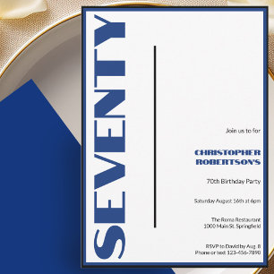 Invitation Moderne Minimaliste 70 Ans Anniversaire Bleu et No