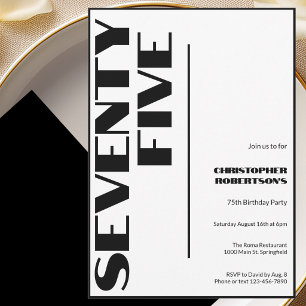Invitation Moderne Minimaliste 75 Ans Anniversaire Noir et Bl