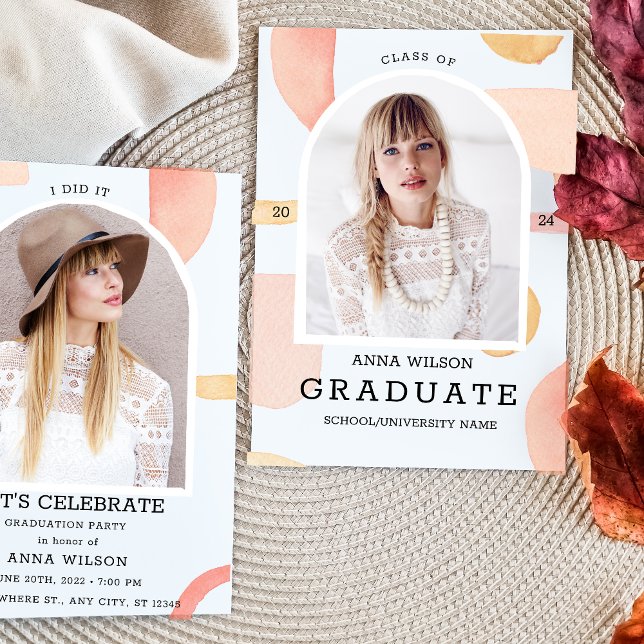 Invitation Moderne minimaliste aquarelle photo graduation (Créateur téléchargé)