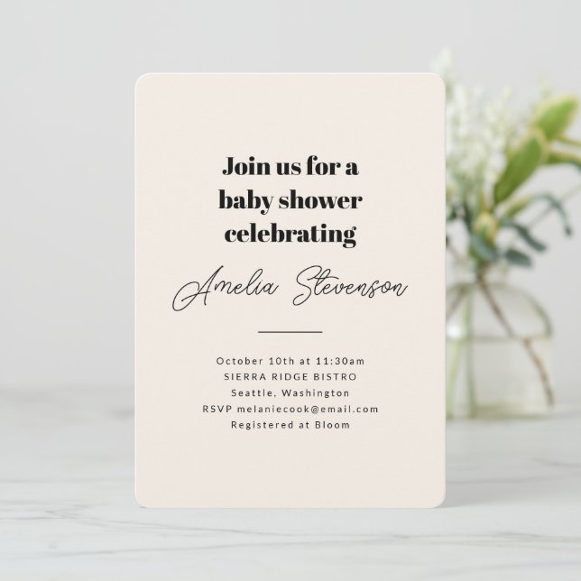 Invitation Moderne minimaliste Baby shower simple ivoire (Debout devant)